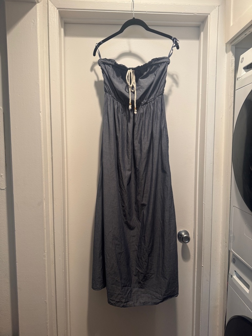 Gap Strapless Gray Summer Maxi Dress with Rope Drawstring